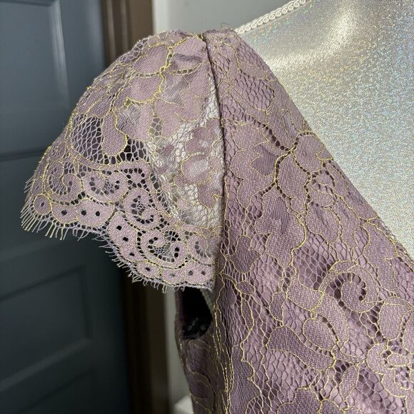 Jenny Yoo Bridgette Garden Lace Dress Plum Purple Size 10 Gold Threading V Neck - Picture 2 of 16